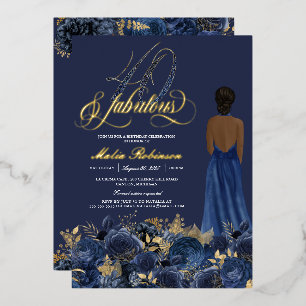 Forty and Fabulous Elegant Blue & Gold Birthday