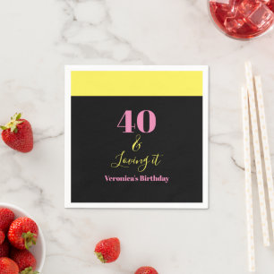 Forty and Loving It 40th Birthday Yellow Black Napkin
