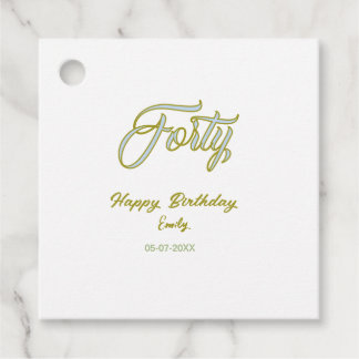 forty birthday name date blue green pastel trendy favour tags