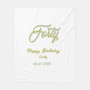 forty birthday name date blue green pastel trendy  fleece blanket