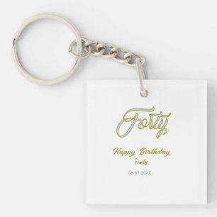 forty birthday name date blue green pastel trendy  keychain