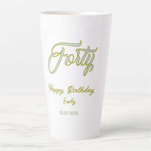 forty birthday name date blue green pastel trendy latte mug