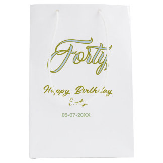 forty birthday name date blue green pastel trendy medium gift bag