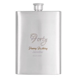 forty birthday name date purple bold brown 40th si hip flask