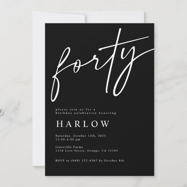 Forty Black and White Birthday Invitation  (Front)