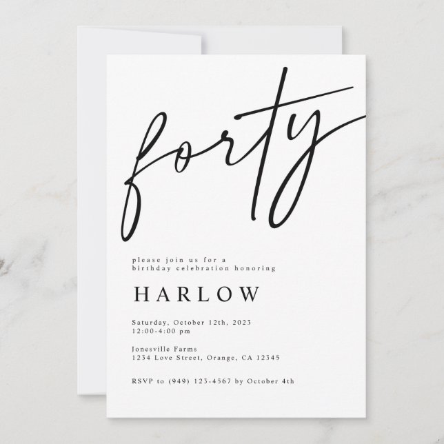 Forty Black and White Birthday Invitation  (Front)
