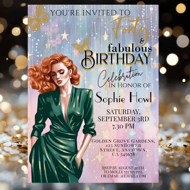 Forty & Fabulous Birthday Party Invite Glamourous  (Creator Uploaded)