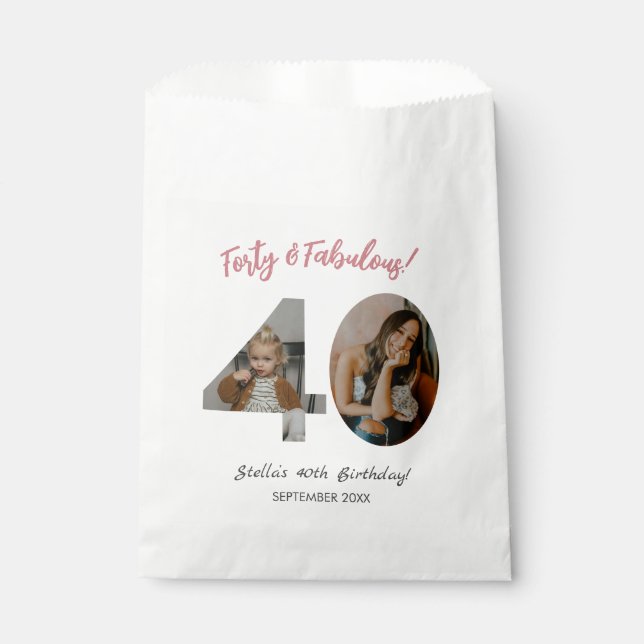 Forty & Fabulous Custom Photo 40th Birthday  Favour Bag (Front)
