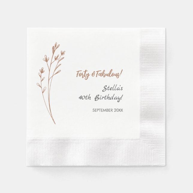 Forty & Fabulous Elegant 40th Birthday Party  Napkin (Front)