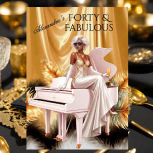 Forty Fabulous Elegant Birthday Gold White Piano Invitation