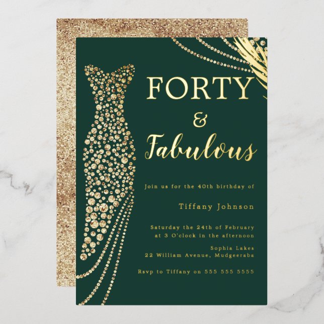 Forty & Fabulous Emerald Gold Dress 40th Birthday (Front/Back)