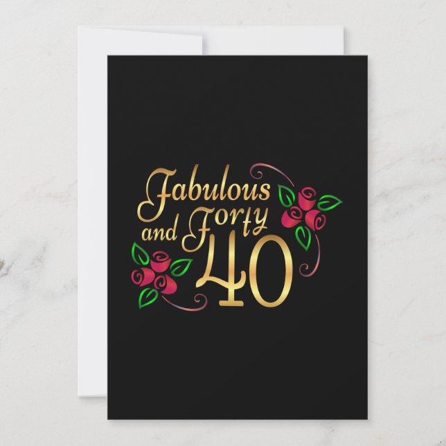 Forty Fabulous Gold Black Red Roses Birthday Card (Front)