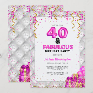 Forty Fabulous Gold Pink 40th Birthday Invitation