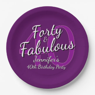 Forty & Fabulous Pink Purple 40th Birthday 9" Paper Plate