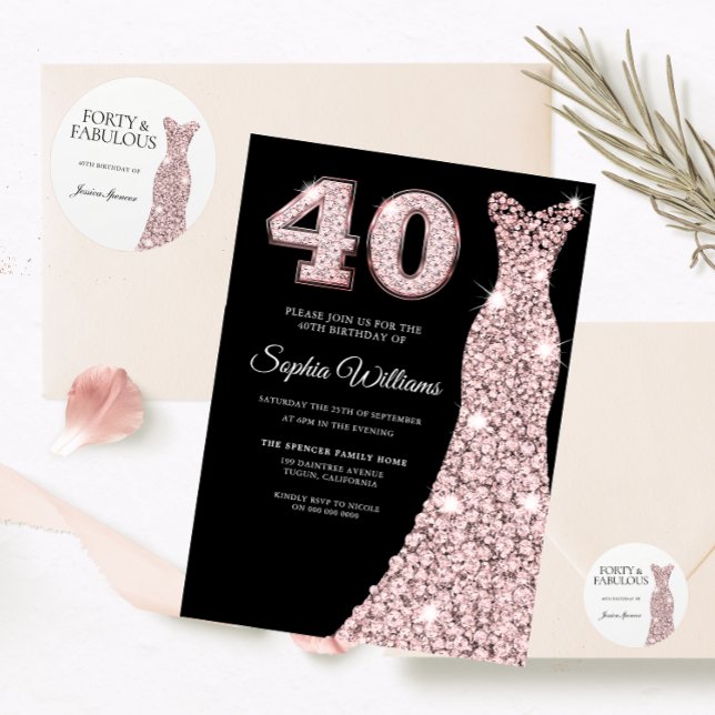 Forty & Fabulous Rose Gold Dress 40th Birthday Classic Round Sticker (Creator Uploaded)
