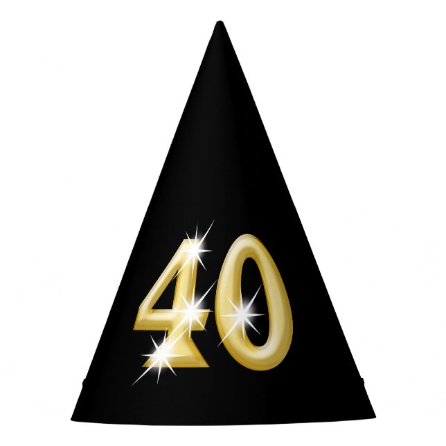 Forty fortieth birthday black gold party hat (Front)