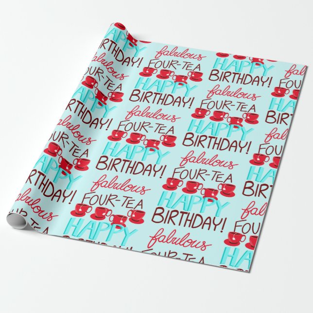 Forty Four-tea 40th Birthday Wrapping Paper (Unrolled)