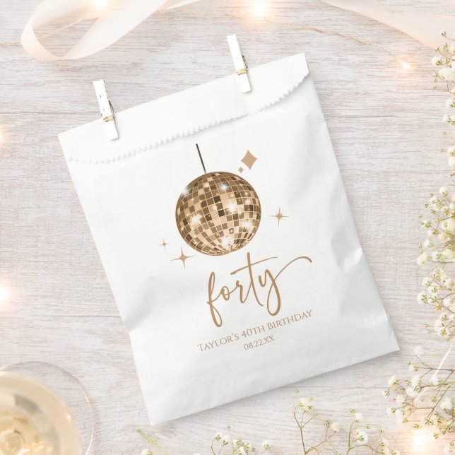Forty Gold Disco Ball 40th Birthday Party Favour Bag (Clipped)