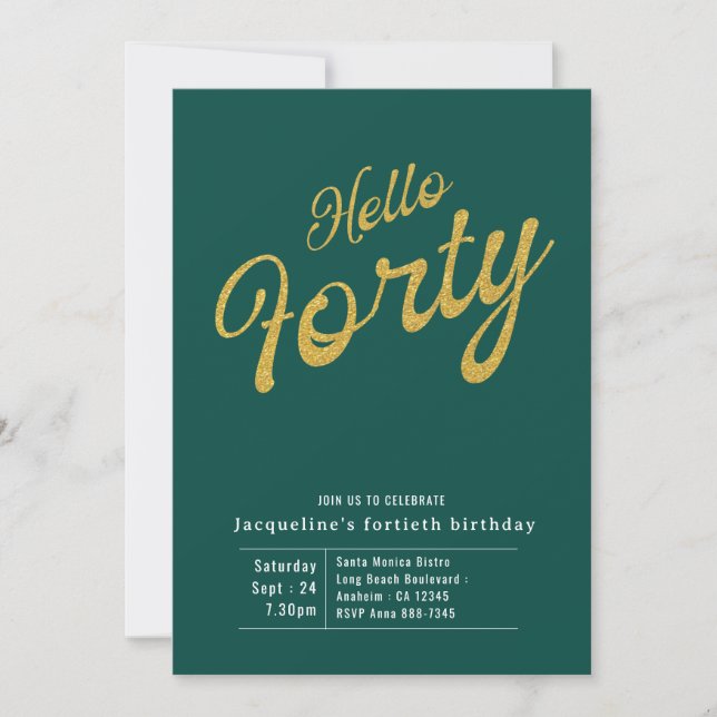 Forty Green Gold Modern 40th Birthday Invitation (Front)