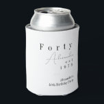 Forty Minimal 40th Birthday Party Favour Can Cooler<br><div class="desc">This is a modern, personalized 40th birthday party design. It is a minimal design, in stylish black and white typography. It has "Forty" and space you to add your name in stylish script typography and year established. Perfect for a cool and fun, 40th birthday party or celebration and ideal as...</div>
