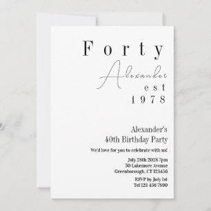 Forty Minimal 40th Birthday Party Invitation