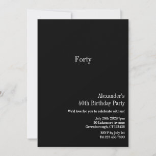 Forty Minimalist Black White 40th Birthday Invitation