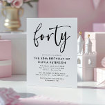Forty | Modern 40th Black & White Birthday Party Magnetic Invitation<br><div class="desc">This modern, black and white, 40th birthday party invitation features classy modern typography. The word "forty" appears in script style calligraphy. Perfect for setting the stylish tone for a wonderful, fortieth birthday party celebration. The colour scheme of the invite is easy to customize - both the background and the typography...</div>