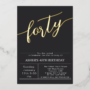 Forty Modern Black & Gold Script 40th Birthday