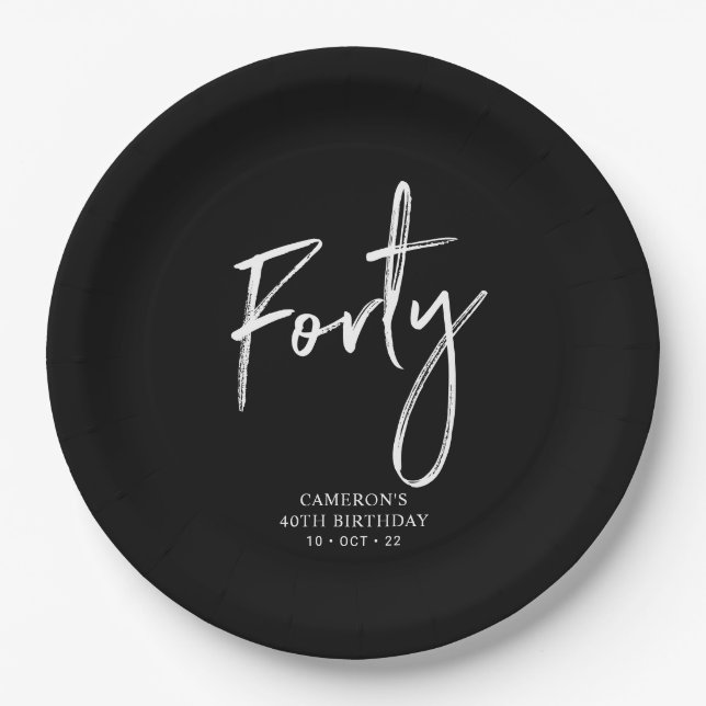 Forty Modern Lettering 40th birthday Paper Plates (Front)