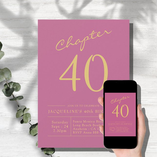 Forty Pink Gold 40th Birthday Party Invitation (Creator Uploaded)