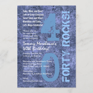 Forty Rocks! 40th Birthday Blue Jeans Grunge Invitation
