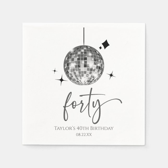 Forty Silver Disco Ball 40th Birthday Party Napkin (Front)