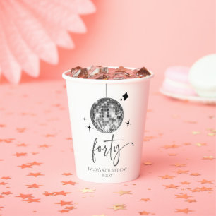 Forty Silver Disco Ball 40th Birthday Party Paper Cups