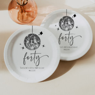 Forty Silver Disco Ball 40th Birthday Party Paper Plate