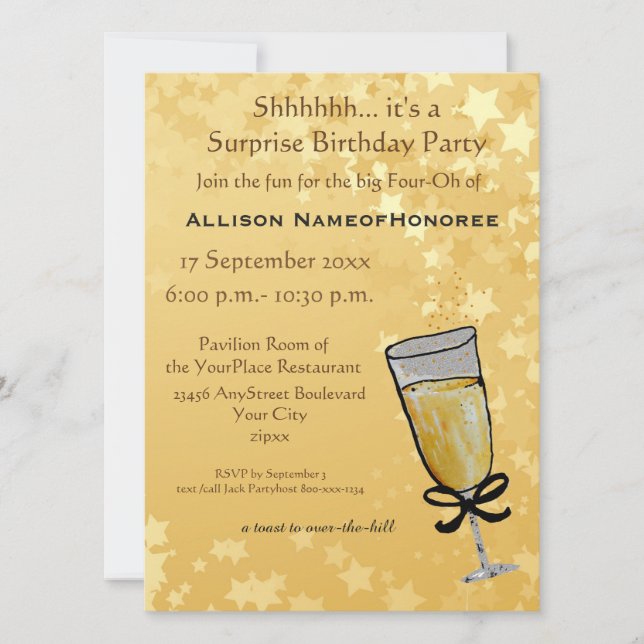 Forty Years Old Birthday Champagne Toast Invitation (Front)