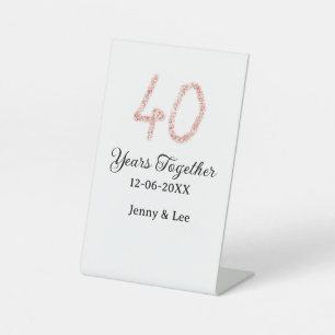 Forty years together black pink glitter bold lette pedestal sign