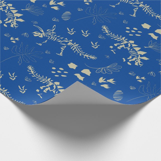 Fossil Digging Dinosaur Blue and beige Wrapping Paper (Corner)