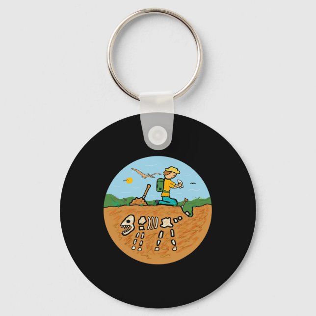 Fossil Hunting Dinosaur Bones Paleontologist Fossi Keychain (Front)