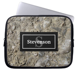Fossil Limestone Rock with Name and Monogram Laptop Sleeve