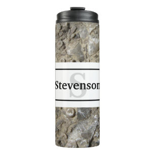 Fossil Limestone Rock with Name and Monogram Thermal Tumbler