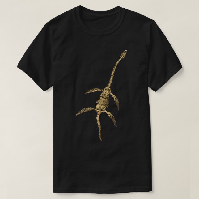 Fossil Record Gold Plesiosaur Fossil on Black Canv T-Shirt (Design Front)