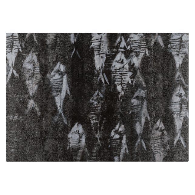 Fossil White Fish on Black Background Cutting Board (Front)