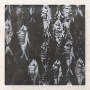 Fossil White Fish on Black Background Glass Coaster