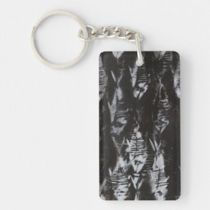 Fossil White Fish on Black Background Keychain