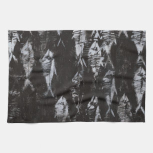 Fossil White Fish on Black Background Kitchen Towel