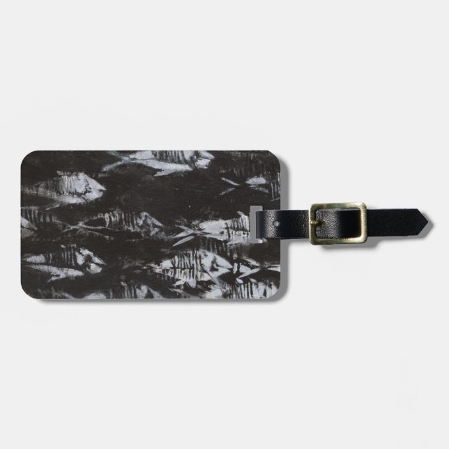 Fossil White Fish on Black Background Luggage Tag (Front Horizontal)