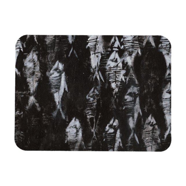 Fossil White Fish on Black Background Magnet (Horizontal)