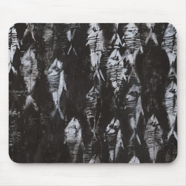 Fossil White Fish on Black Background Mouse Pad (Front)