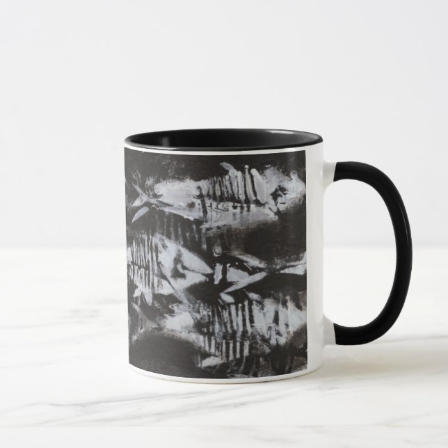Fossil White Fish on Black Background Mug (Right)