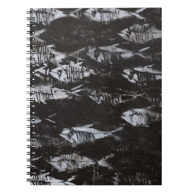 Fossil White Fish on Black Background Notebook (Front)